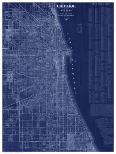 Antique Map of Chicago (blue)
