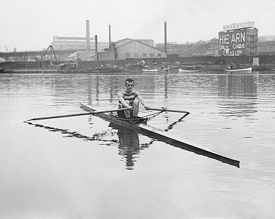 Chicago Cubs Pitcher Fred Fussell Rowing in One Man Shell, 1924