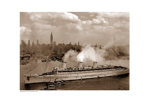 RMS Queen Mary, Ocean Liner, 1945 (sepia)
