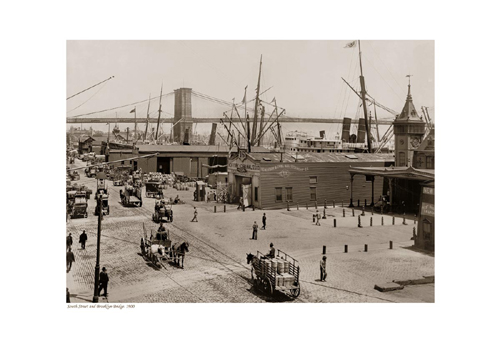 South Street and Brooklyn Bridge, 1900 (sepia)