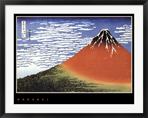 Framed Art Red Fuji/Fine Wind, Clear Morning by Katsushika Hokusai