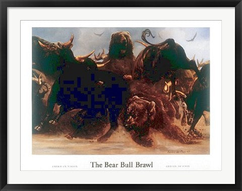 Framed Art The Bear Bull Brawl by Adrian De Rooy | 27 x 36