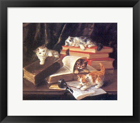 Framed Art Playful Kittens by Alfred Brunel de Neuville | 12 x 15