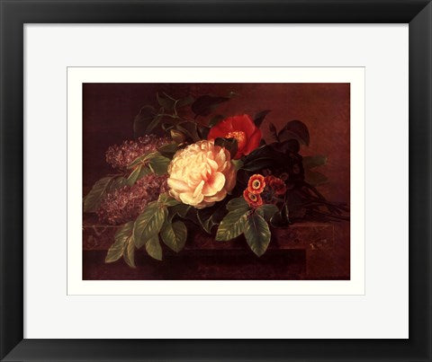 Framed Art Peonies, Lilacs & Primulae by Johan Laurentz Jensen
