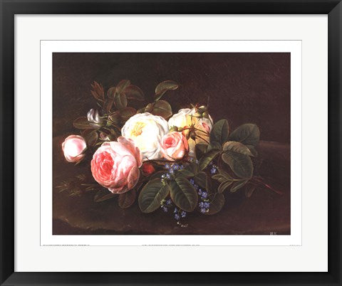 Framed Art A Still Life with Roses and Forget-Me-Nots by Hansine Kernn Eckersberg