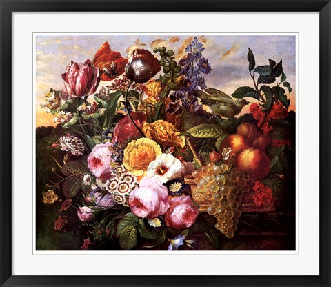 Framed Art Still Life with Flowers by Joseph Goblet | 24 x 33 1/2