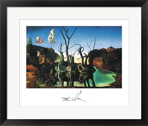Framed Art Cygnes Reflechis en Elephants by Salvador Dali | 15 3/4 x 19 3/4 Ar...