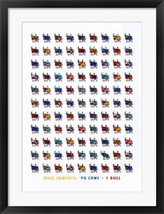 Framed Art 98 Cows & 1 Bull by Mikel Urmeneta | 27 1/2 x 19 3/4