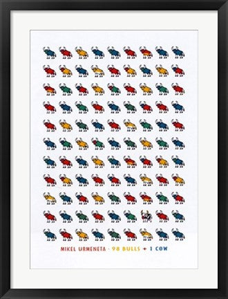 Framed Art 98 Bulls & 1 Cow by Mikel Urmeneta | 27 1/2 x 19 3/4