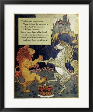 Framed Art Lion and Unicorn by Mother Goose Collection | 23 3/4 x 18 3/4 Art P...