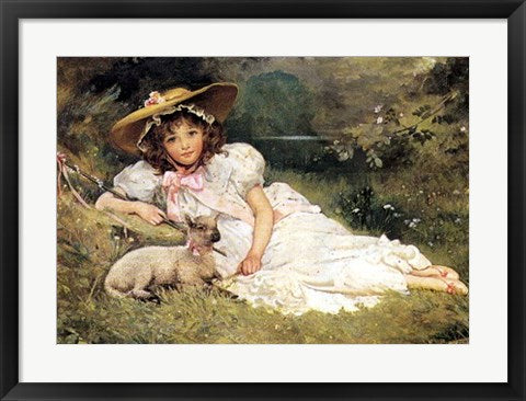 Framed Art Girl with her Pet by Arthur Dampler | 18 x 26