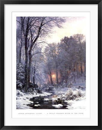 Framed Art A Twilit Wooded River in the Snow by Ander Andersen-Lunby