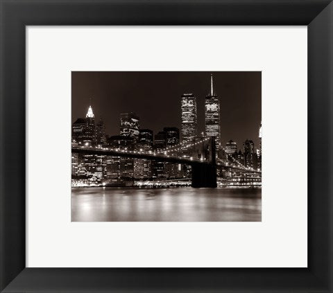 Framed Art Over the Brooklyn Bridge at Night by Walter Gritsik