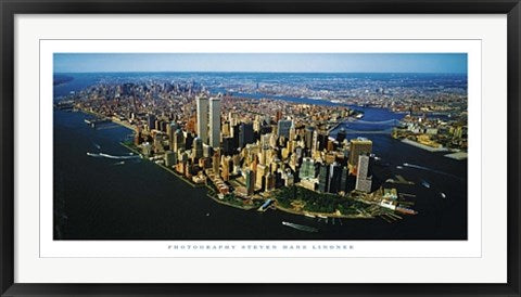 Framed Art Aerial View of Manhattan by Steven Lindner | 19 1/2 x 39 1/2