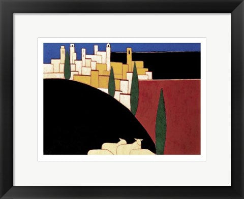 Framed Art San Gimignano with Sheep by Eithne Donne | 11 3/4 x 15 3/4
