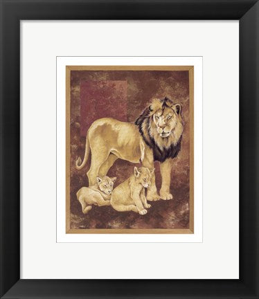 Framed Art Lion and Two Cubs by Philippe Genevrey | 11 3/4 x 9 1/2