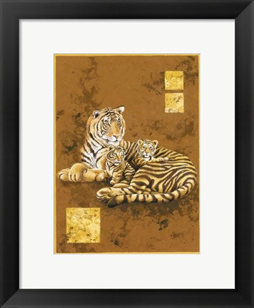 Framed Art Tiger and Two Cubs by Philippe Genevrey | 11 ¾ x 9 ½