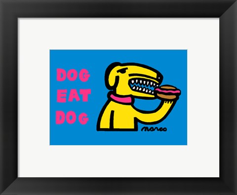 Framed Art Dog Eat Dog (Blue, small) by Peter Marco | 8 x 10