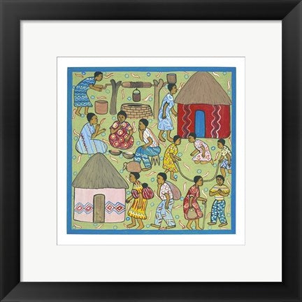 Framed Art Village Life III by Serowe | 11 3/4 x 11 3/4