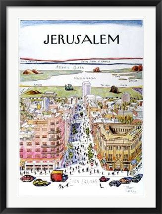 Framed Art Jerusalem by J. Staber (After Saul Steinberg) | 34 x 24 1/2