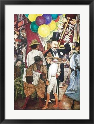 Framed Art Dream of a Sunday (Detail, Street Vendors) by Diego Rivera