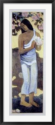 Framed Art Tahitian Woman with Blossom (Detail) by Paul Gauguin