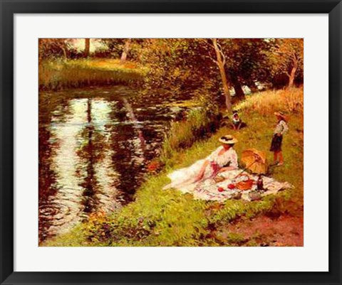 Framed Art Picnic on the River Bank by Fernand Toussaint | 22 x 25