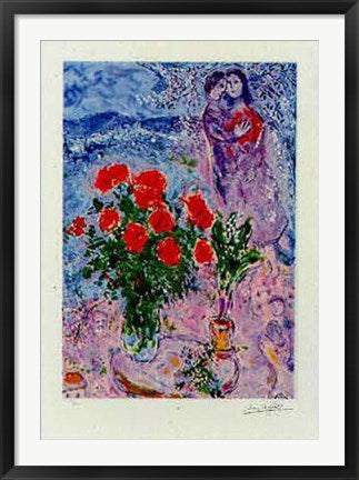 Framed Art Bouquet with Lovers by Marc Chagall | 35 1/8 x 24 3/8