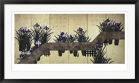 Framed Art Iris by Plank Bridge by Suzuki Motonaga Kiitsu | 18 1/2 x 35