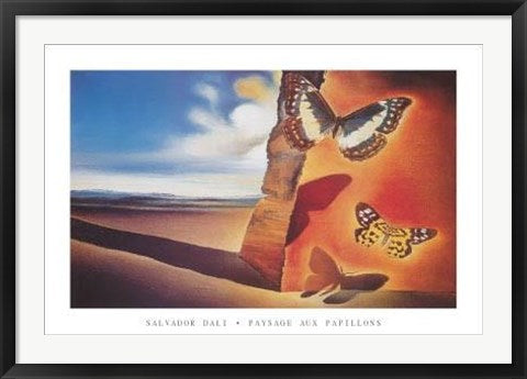 Framed Art Paysage aux Papillons by Salvador Dali | 24 x 36