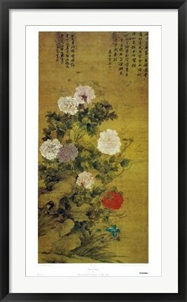 Framed Art Chinese Peonies (Ch'ing Dynasty 17-18th Century) 
