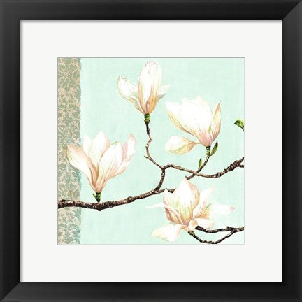 Framed Art Magnolias on Turquoise by Louise Anglicas | 11 3/4 x 11 3/4