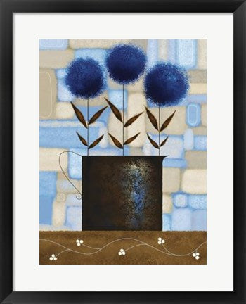 Framed Art Study of Chysanthemums in Blue by Jo Parry | 19 3/4 x 15 3/4