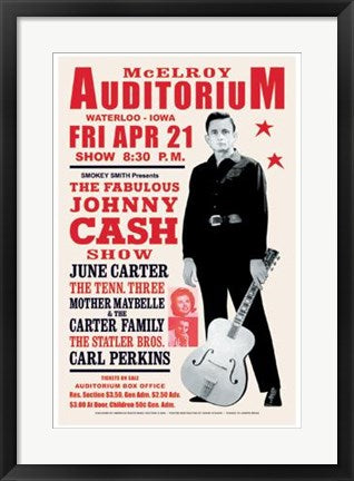 Framed Art Johnny Cash, Waterloo, Iowa, 1967 23 x 15