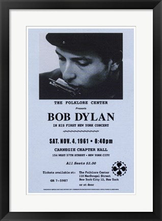 Framed Art Bob Dylan, Carnegie Hall, 1961 23 x 15