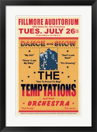 Framed Art The Temptations, Fillmore, 1966 23 x 15