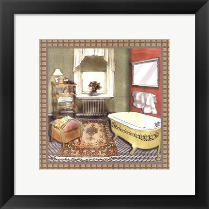 Framed Art Bathroom in Green IV by Lenny Karcinell | 12 x 12