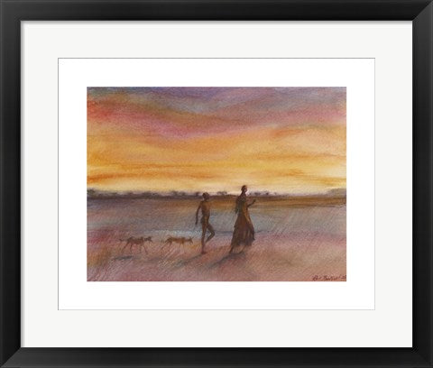 Framed Art Boy, Girl And Two Dogs by Patrick Bradfield | 19.7 x 15.7