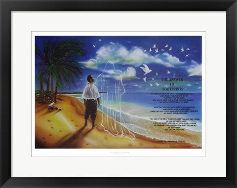 Framed Art The Answer to Footprints by Batteryman | 14 x 20