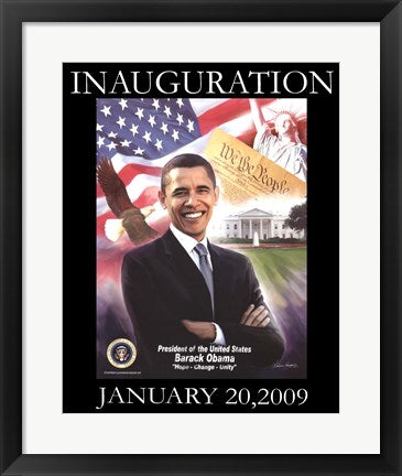 Framed Art Obama Inauguration: Hope, Change, Unity by Wishum Gregory