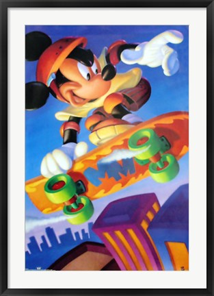 Framed Art Mickey Mouse: Skateboarding by Walt Disney | 36 x 24