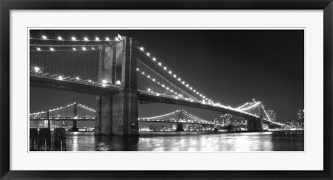 Framed Art Brooklyn Bridge and Manhattan Bridge at Night by Phil Maier