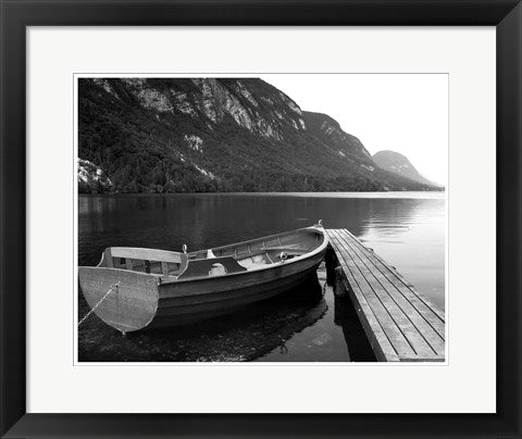 Framed Art Boat at Lake Pier 14 1/2 x 18 1/2