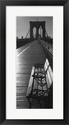Framed Art Brooklyn Bridge Benches 20 1/2 x 8 1/2