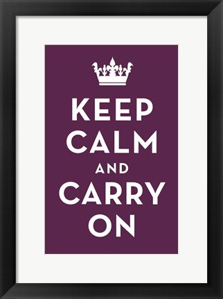 Framed Art Keep Calm and Carry On (Purple) 17 x 11