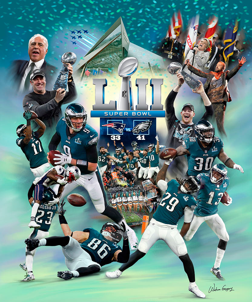 Wishum Gregory- Super Bowl 52 Philadelphia Eagles defeated the New England Patriots, 24 x 20 Wall art Print