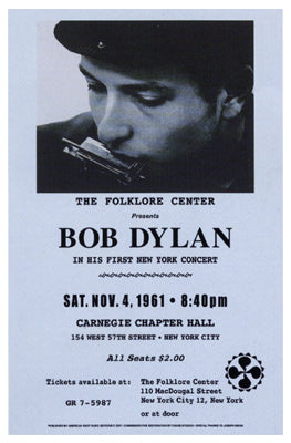 Bob Dylan, Carnegie Hall, 1961 Wall Art | 23 x 15 Fine Art Print