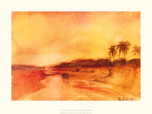 Elephants At Turkwell River by Patrick Bradfield | 11.8 x 15.7 Art 