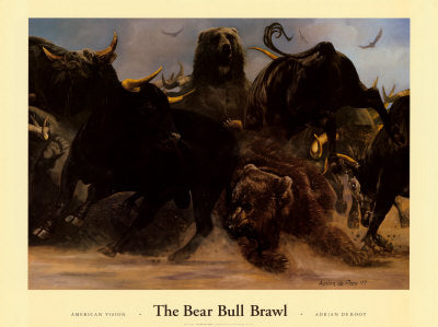 The Bear Bull Brawl by Adrian De Rooy | 27 x 36 Fine Art Print