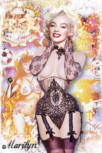 Framed Art Marilyn: Lace Corset & Graffiti 18 x 12